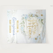 マジカルムーンスターズブルー金ゴールド男の赤ちゃんウェルカム タペストリー (正面(横))