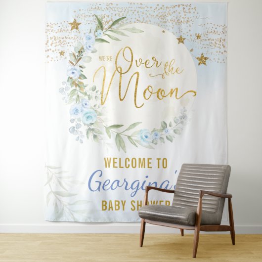 マジカルムーンスターズブルー金ゴールド男の赤ちゃんウェルカム タペストリー (インサイチュ)