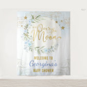 マジカルムーンスターズブルー金ゴールド男の赤ちゃんウェルカム タペストリー (正面)