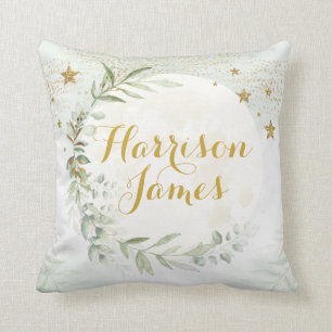 マジカルムーン&スターズグリーンリー金ゴールドベビー子供部屋 クッション