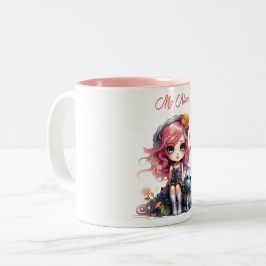 マジカルモーメント毎日：人形と猫のファンタジーカップ ツートーンマグカップ (正面左)