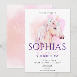 マジカルユニコーンの誕生日招待状 レインボー 招待状