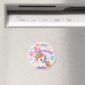 マジカルユニコーンの3歳の誕生日お祝い マグネット (インサイチュ (食洗機))