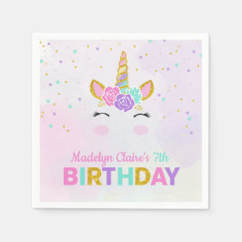 マジカルユニコーンウォーターカラーグリッタースターズ誕生日 スタンダードカクテルナプキン