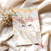 マジカルユニコーンカラフルパステル金ゴールドグリターブデイ 招待状