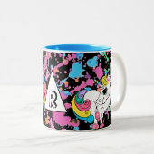 マジカルユニコーンガーリーレインボーレトロ絵を描(ばちゃばちゃ)跳ねる ツートーンマグカップ (正面右)