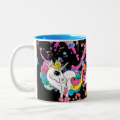 マジカルユニコーンガーリーレインボーレトロ絵を描(ばちゃばちゃ)跳ねる ツートーンマグカップ (左)