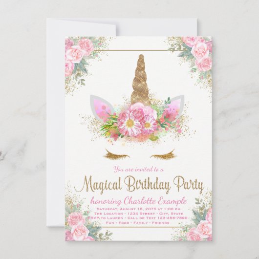 マジカルユニコーンガールズバースデーパーティー招待状 招待状 (正面)