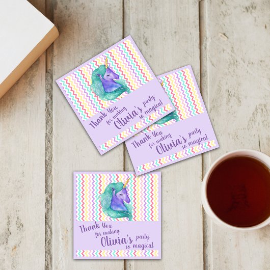 マジカルユニコーンシェブロンパステル子供の誕生日パーティー スクエアペーパーコースター