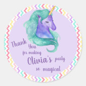 マジカルユニコーンシェブロンパステル子供の誕生日パーティー ラウンドシール (正面)