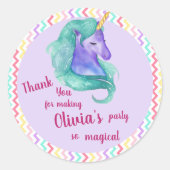 マジカルユニコーンシェブロンパステル子供の誕生日パーティー ラウンドシール (正面)