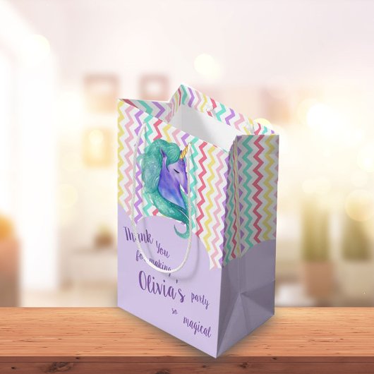 マジカルユニコーンシェブロンパステル子供の誕生日フリット ミディアムペーパーバッグ