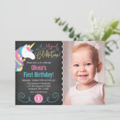 マジカルユニコーンシャルボードフォト誕生日招待状 招待状 (スタンド正面)