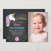 マジカルユニコーンシャルボードフォト誕生日招待状 招待状 (正面/裏面)