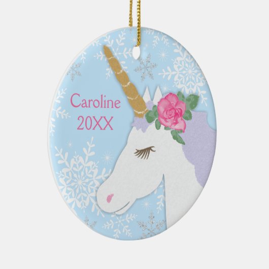 マジカルユニコーンシルバーグリッター雪片 セラミックオーナメント (右)