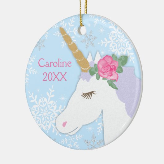 マジカルユニコーンシルバーグリッター雪片 セラミックオーナメント (左)