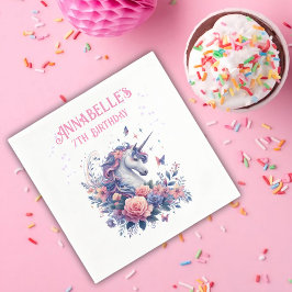 マジカルユニコーンスパークルピンクパープル女子誕生日 スタンダードカクテルナプキン