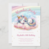 マジカルユニコーンスランバーパジャマパーティーガール誕生日 招待状 (正面)