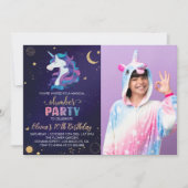 マジカルユニコーンスランバー誕生日写真招待状 サンキューカード (正面)