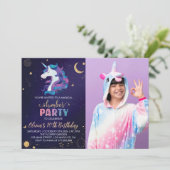 マジカルユニコーンスランバー誕生日写真招待状 サンキューカード (スタンド正面)