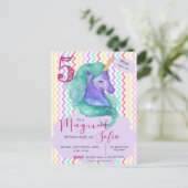 マジカルユニコーンテーマパステルシェブロン誕生日 ポストカード (スタンド正面)