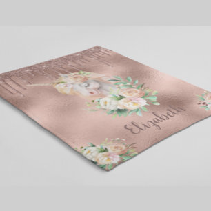 マジカルユニコーンバラ金ゴールドグリッタードリップスフローラ フリースブランケット