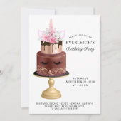 マジカルユニコーンバラ金ゴールドチョコレートお誕生日ケーキ 招待状 (正面)