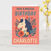 マジカルユニコーンパーソナライズされたお洒落誕生日 カード (黄色い花)