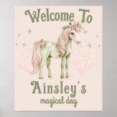 マジカルユニコーンパーソナライズされた誕生日ピンクウェルカム ポスター (正面)