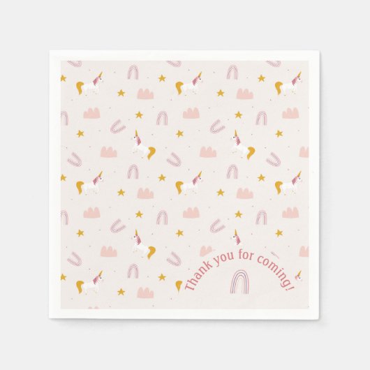 マジカルユニコーンパーティーナプキン – ピンクパステルレインボー スタンダードカクテルナプキン (正面)