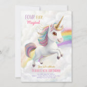 マジカルユニコーンパーティーレインボーガールパステル誕生日 招待状 (正面)