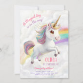 マジカルユニコーンパーティーレインボーガールパステル誕生日 招待状 (正面)