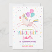 マジカルユニコーンパーティーレインボーガールファースト誕生日 招待状 (正面)