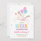 マジカルユニコーンパーティーレインボーガールファースト誕生日 招待状 (正面)