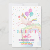 マジカルユニコーンパーティーレインボーガールファースト誕生日 招待状 (正面)
