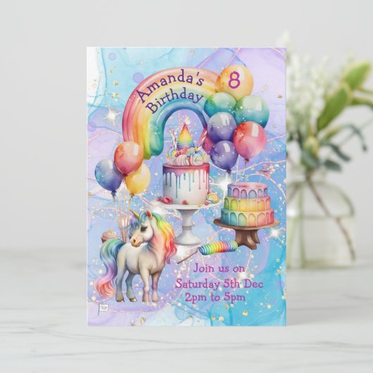 マジカルユニコーンパーティー子供の誕生日アイディア 招待状 (スタンド正面)