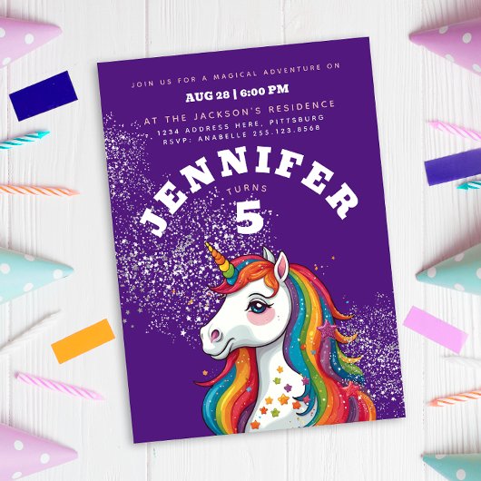 マジカルユニコーンパープルグリッターレインボースターズ 招待状