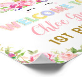 マジカルユニコーンピンク金ゴールドフローラ誕生日歓迎 ポスター (角)