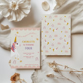 マジカルユニコーンピンク&パープルレインボー誕生日 招待状