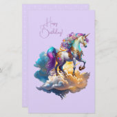 マジカルユニコーンファンタジー雲誕生日ロマンス 便箋 (正面/裏面)