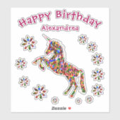 マジカルユニコーンフローラ誕生日カスタムグリッター シール (シート)