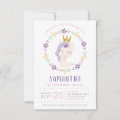 マジカルユニコーンプリンセス |ピンク&金ゴールド誕生日 招待状 (正面)