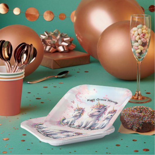 マジカルユニコーンベビーシャワースクエア紙プレート ペーパープレート (複数)