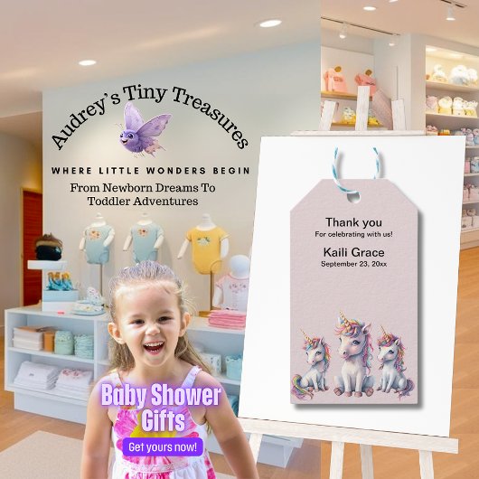 マジカルユニコーンベビーシャワーメッセージカード ギフトタグ