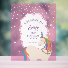 マジカルユニコーンホットピンクガール誕生日へようこそ アクリルサイン