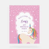 マジカルユニコーンホットピンクガール誕生日へようこそ アクリルサイン (正面)