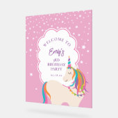 マジカルユニコーンホットピンクガール誕生日へようこそ アクリルサイン (傾斜)