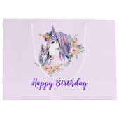 マジカルユニコーンママ&ベビーウォーターカラー誕生日 ラージペーパーバッグ (裏面)