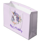 マジカルユニコーンママ&ベビーウォーターカラー誕生日 ラージペーパーバッグ (裏面アングル)