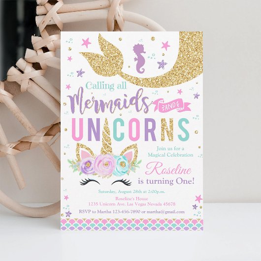 マジカルユニコーンマーメイド誕生日招待状 招待状